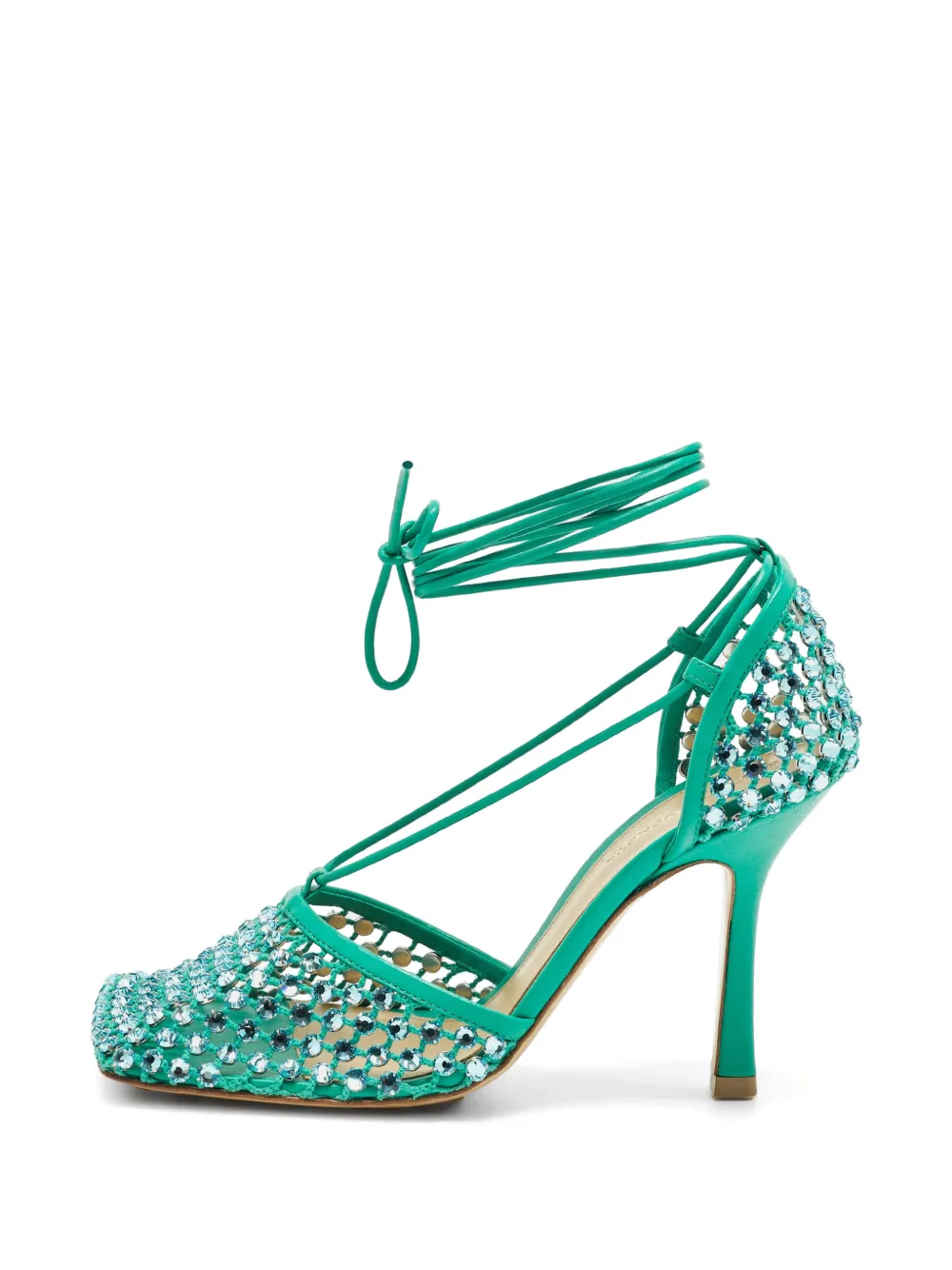 Bottega Veneta Pre-Owned Stretch crystal-embellished ankle-wrap hr+++eeled pumps - Grün