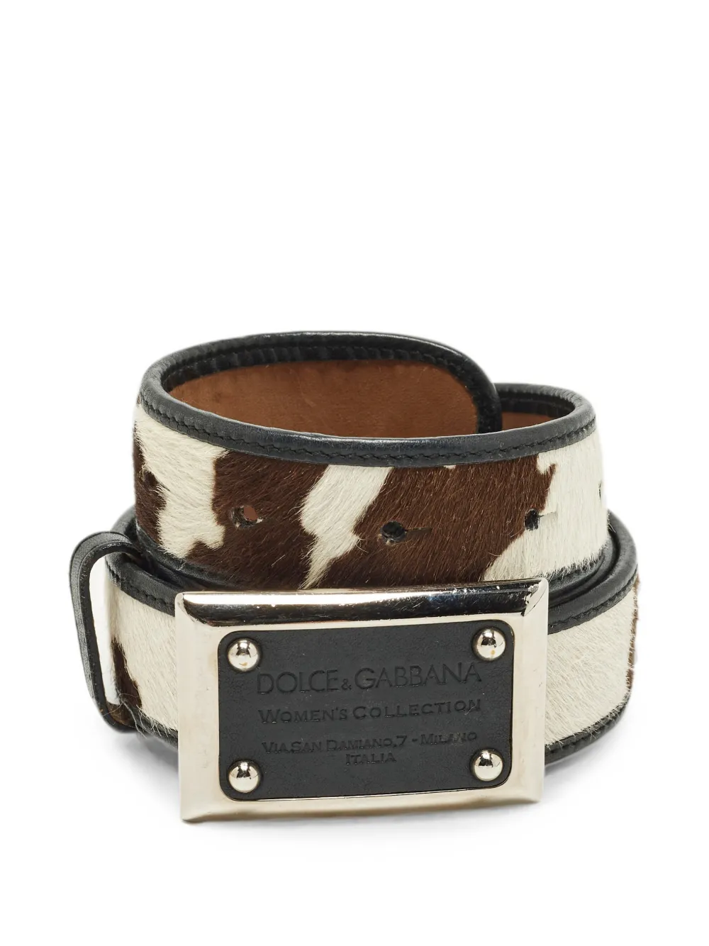 Dolce & Gabbana Pre-Owned logo-plaque calf hair belt - Marrone
