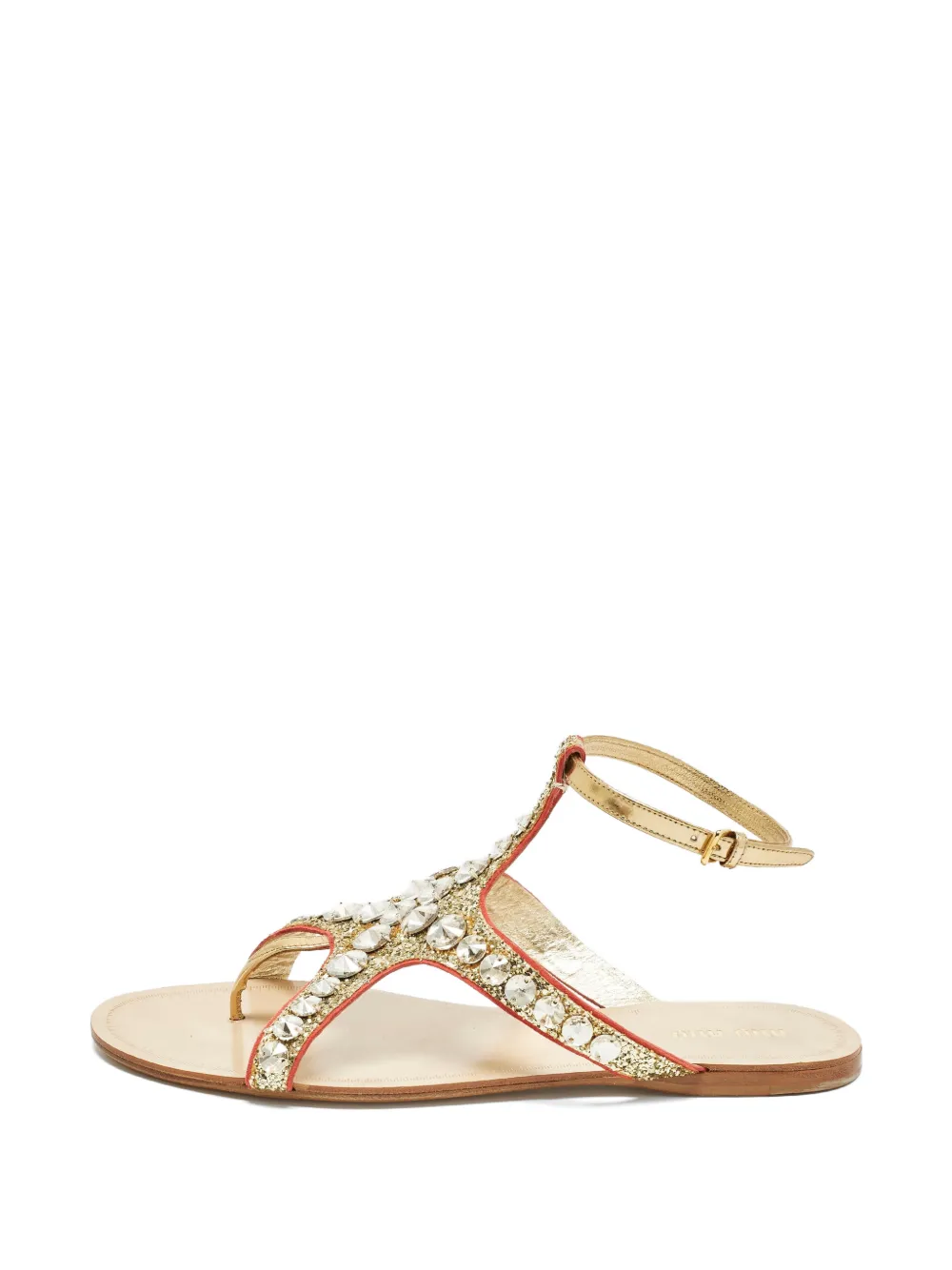 Miu Miu Pre-Owned crystal-embellished flat sandals - Gold