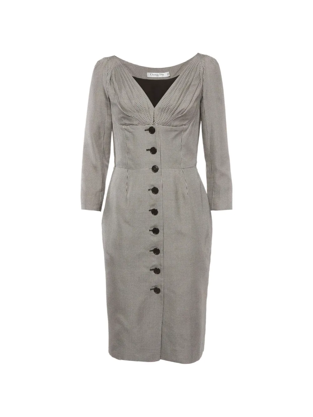 Christian Dior Pre-Owned Abito midi con motivo pied-de-poule - Grigio