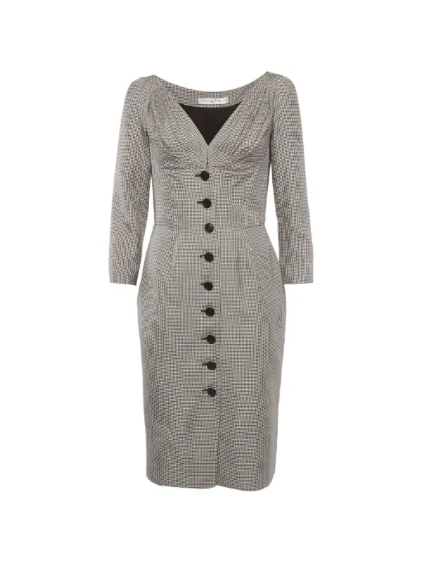 dior grey dress Christian Pre-Owned Houndstooth Midi | 50's dior dress vintage