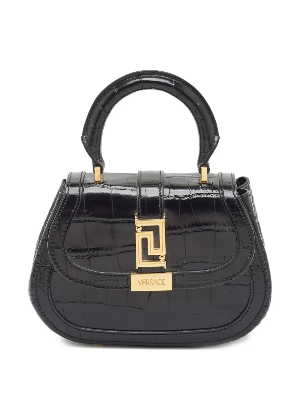 Versace Pre-Owned Greca Goddess croc-embossed handbag - Nero