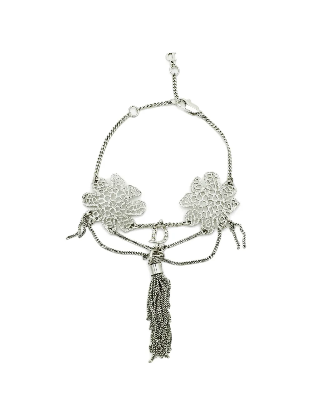Christian Dior Pre-Owned floral-motif crystal-embellished bracelet - Silber