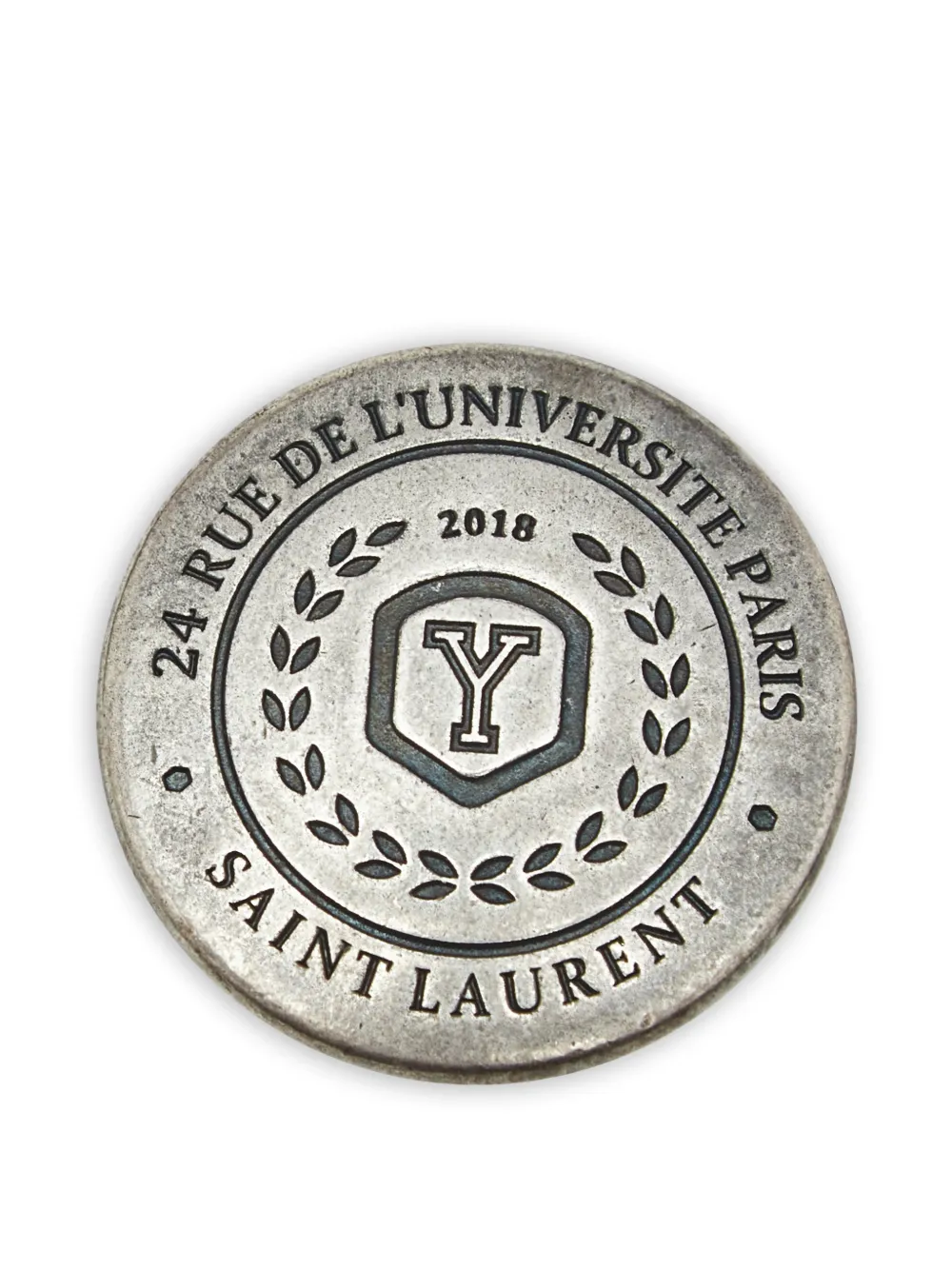 Saint Laurent Pre-Owned 2018 engraved medallion brooch - Argento