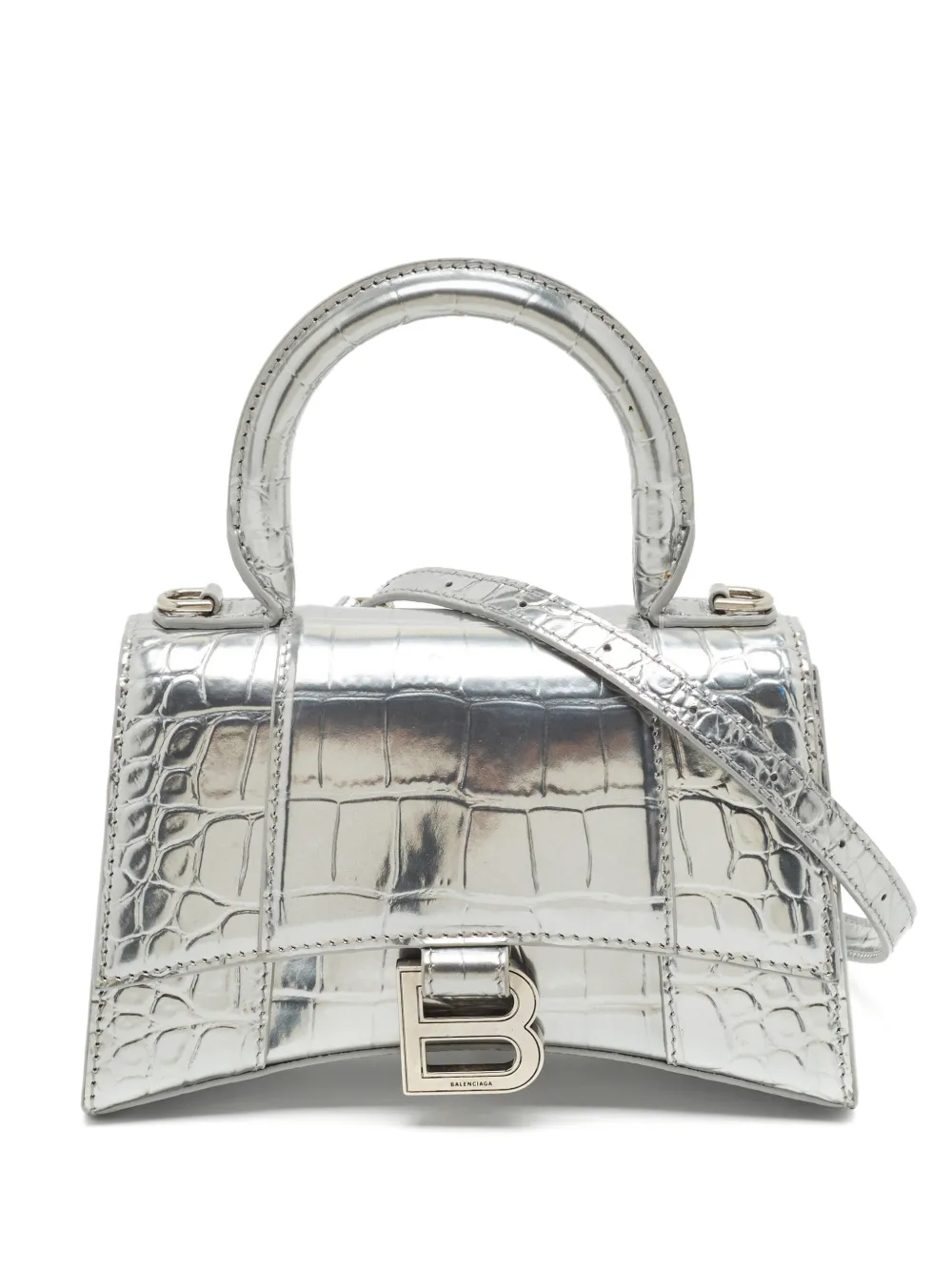 Balenciaga Pre-Owned Borsa a mano Hourglass XS con effetto coccodrillo - Argento