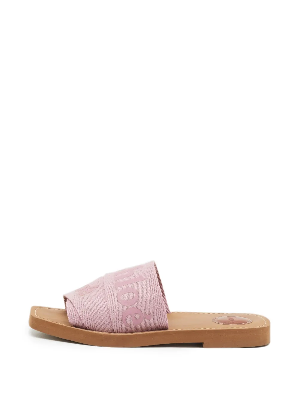 Chloé Pre-Owned Woody logo-canvas slides - Pink