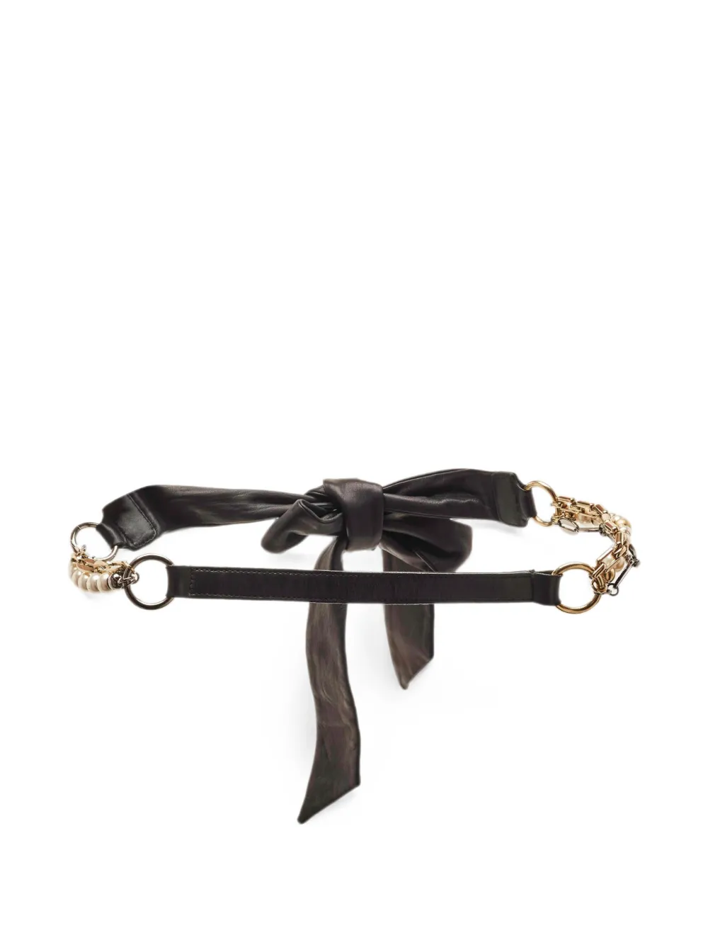 Pre-owned Dolce & Gabbana Pearl-embelished Calf Leather Belt In Black