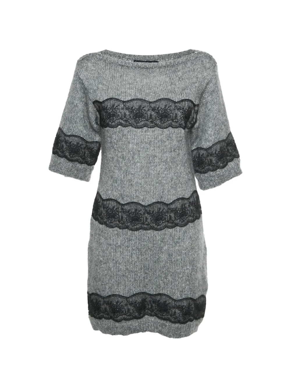 Dolce & Gabbana Pre-Owned lace-trim rib-knit mini dress - Grigio