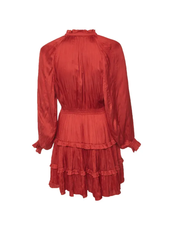 maje red pleated dress Patterned pleated dress