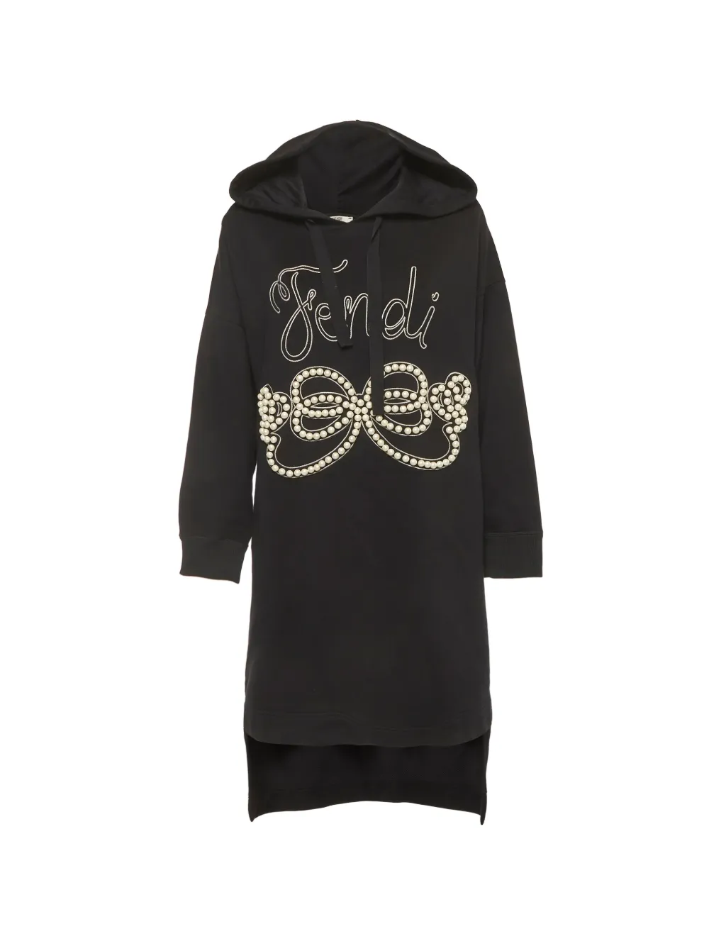 Fendi Pre-Owned pearl-embroidered hooded mini dress - Nero