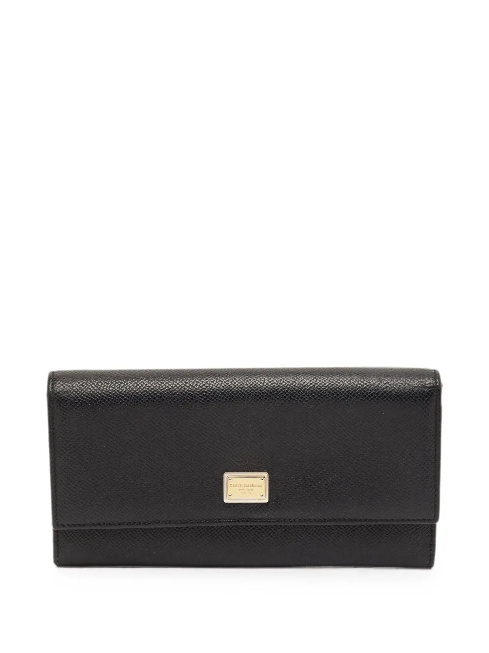 Pre-owned Dolce & Gabbana Logo Plaque Flap Wallet In Black