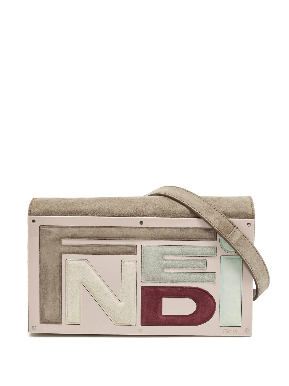 Pre-owned Fendi Logo Suede Clutch Bag In Neutral