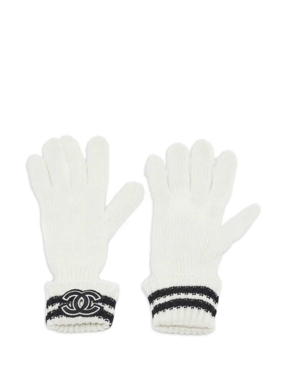CHANEL Pre-Owned CC rib-knit wool gloves - Bianco