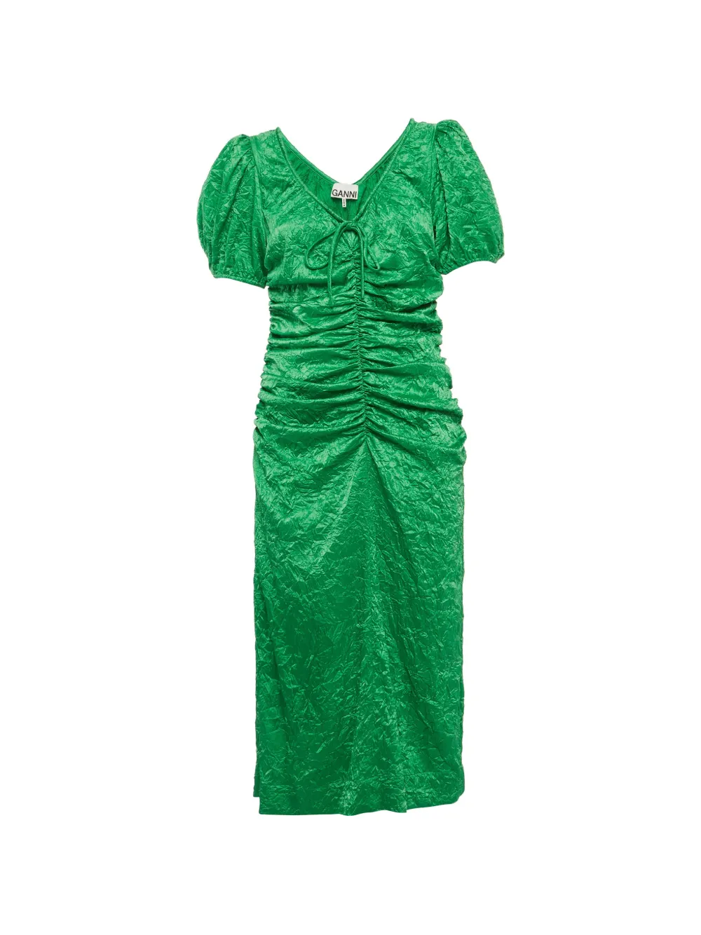 GANNI ruched crinkled midi dress - Green