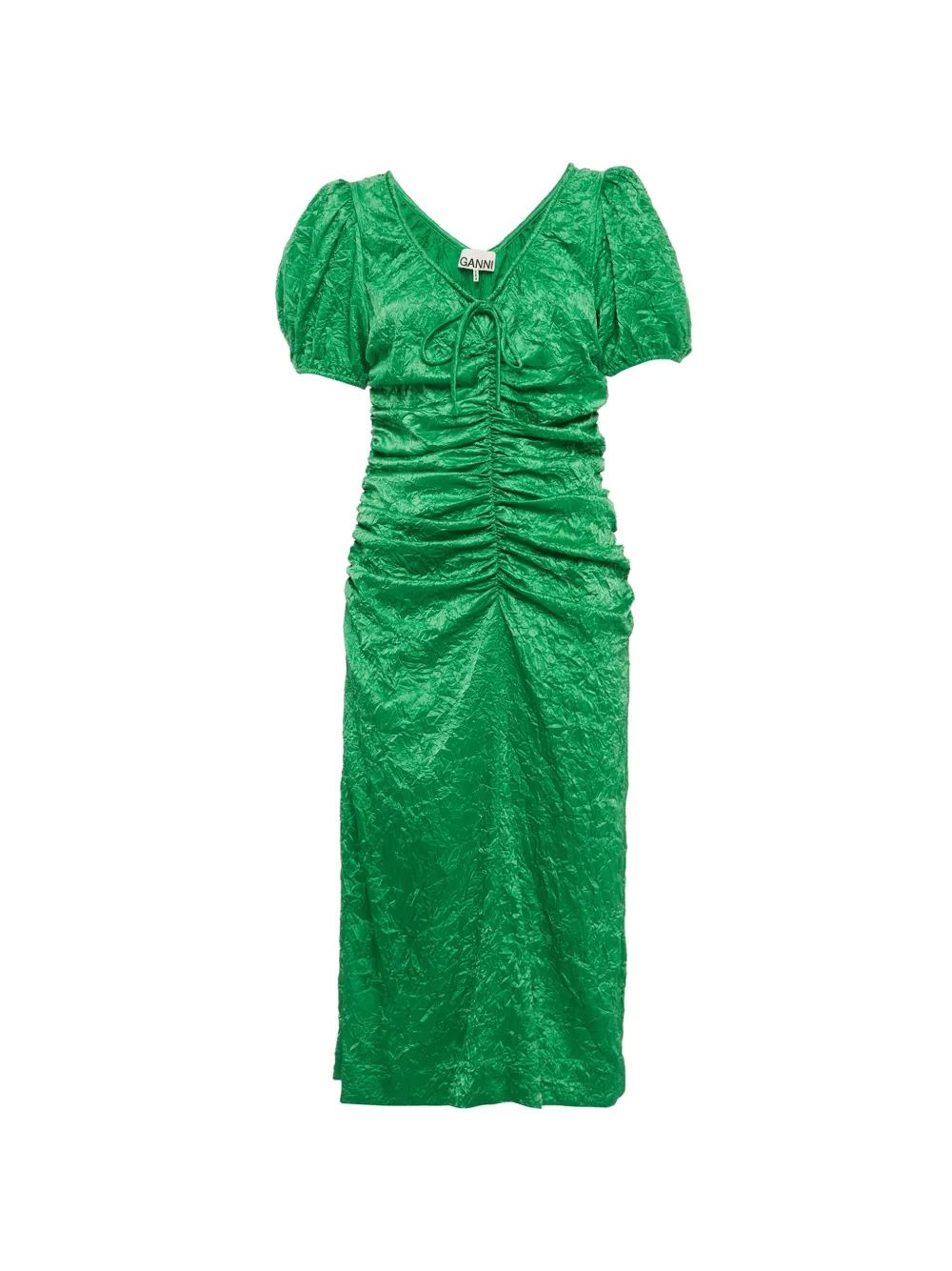 GANNI ruched crinkled midi dress - Verde