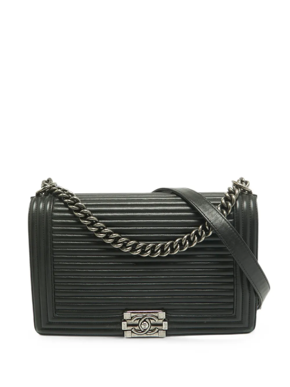 CHANEL Pre-Owned 2015-2016 Boy striped shoulder bag - Nero