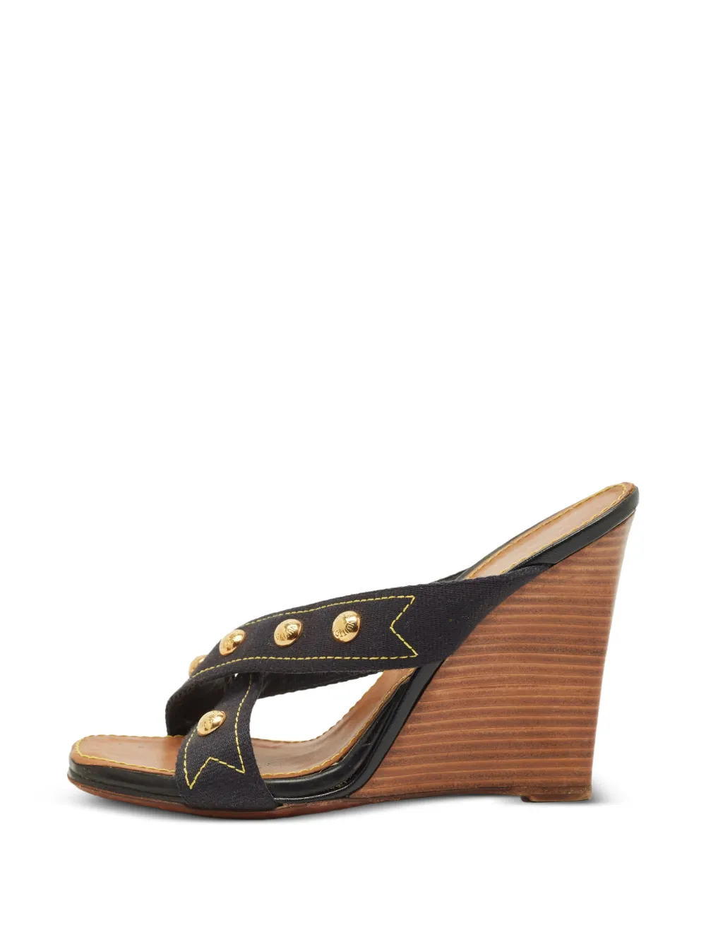 Louis Vuitton Pre-Owned Wedge-Sandalen mit Nieten - Schwarz