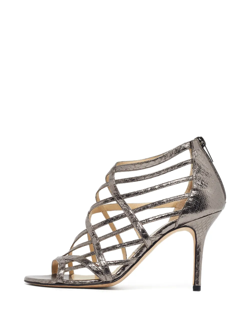 Jimmy Choo Pre-Owned snakeskin-embossed cage sandals - Grau