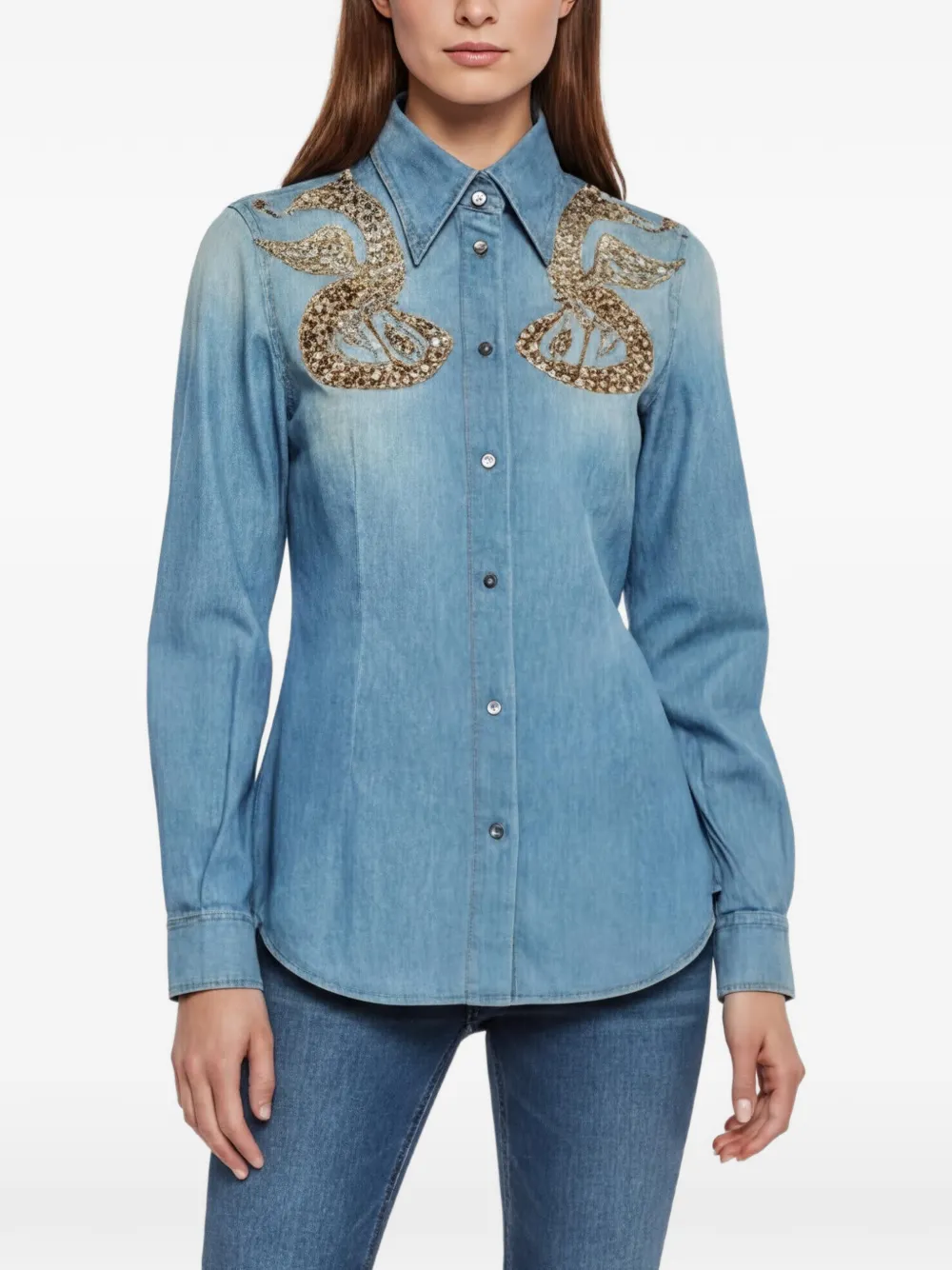 Dolce & Gabbana Pre-Owned embroidered denim shirt - Blu