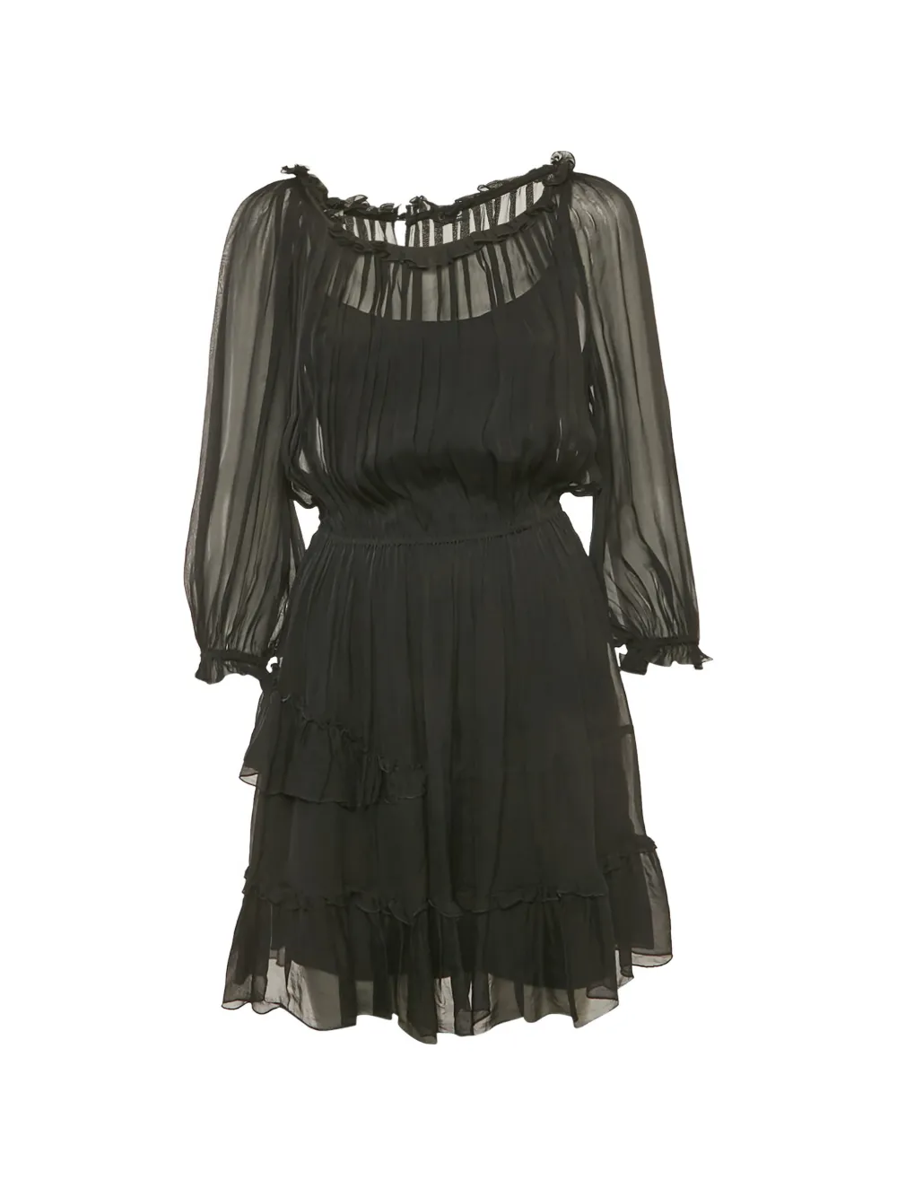 Pre-owned Dolce & Gabbana Tiered Silk Midi Dress In Black