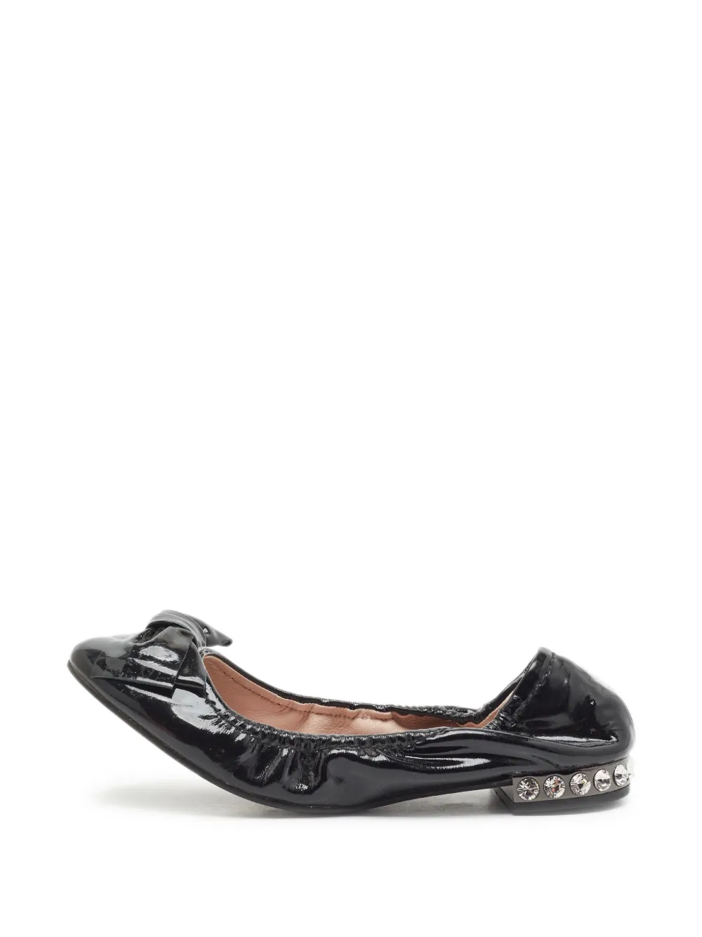 Miu Miu Pre-Owned crystal-embellished bow-detail ballet flats - Nero