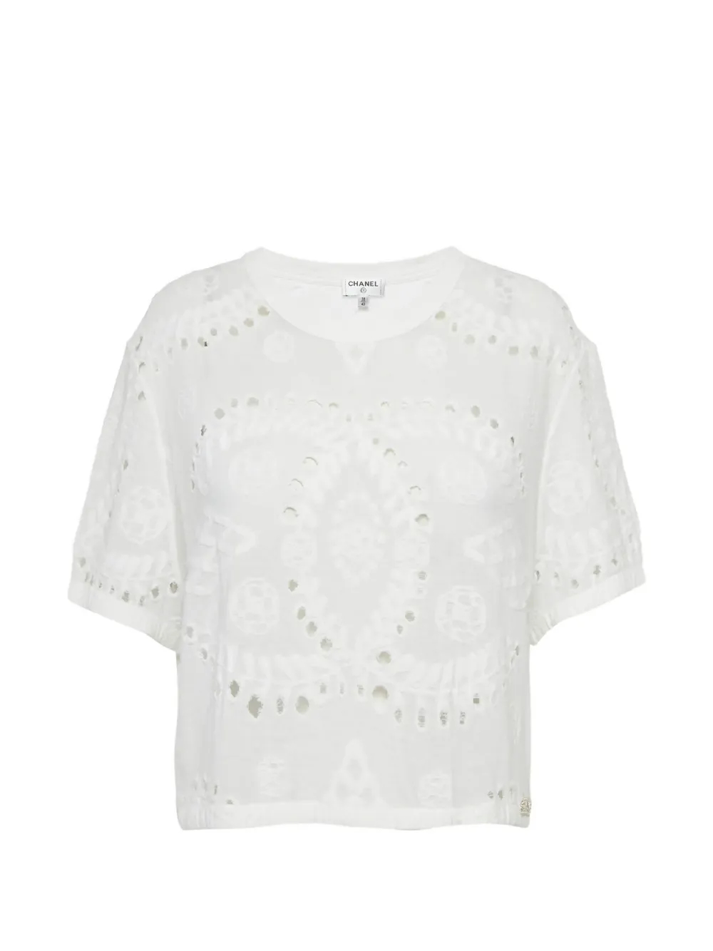 CHANEL Pre-Owned Broderie Anglaise jersey top - White
