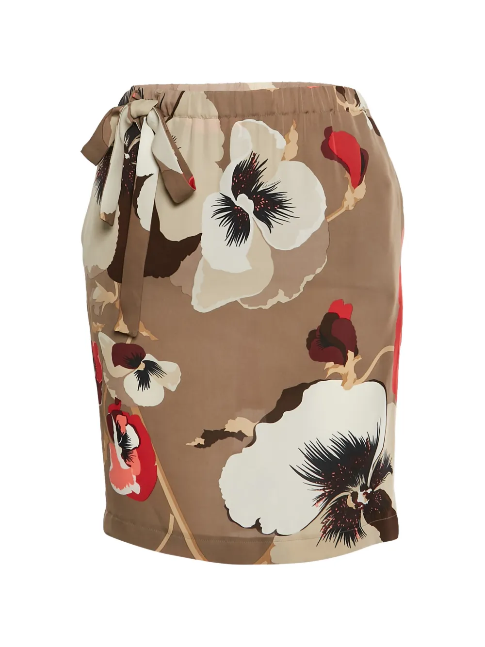 Pre-owned Dolce & Gabbana Floral-print Silk Mini Skirt In Brown