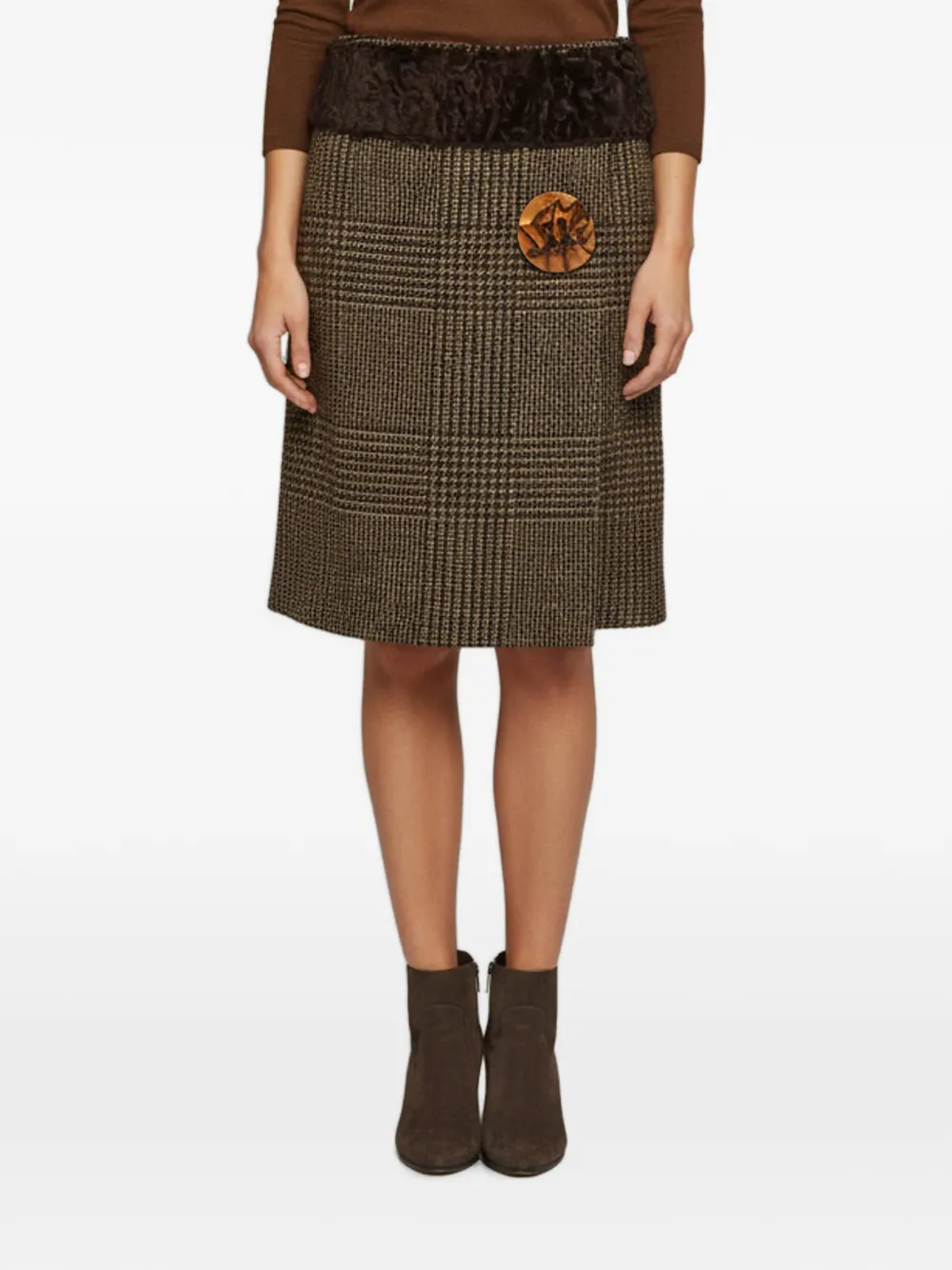 Dolce & Gabbana Pre-Owned houndstooth A-line midi skirt - Marrone