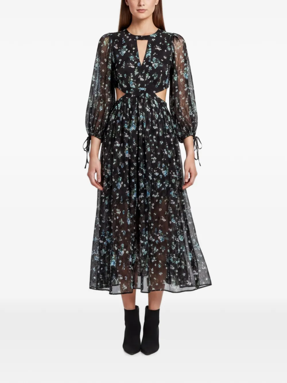 Maje floral-print cut-out maxi dress - Schwarz