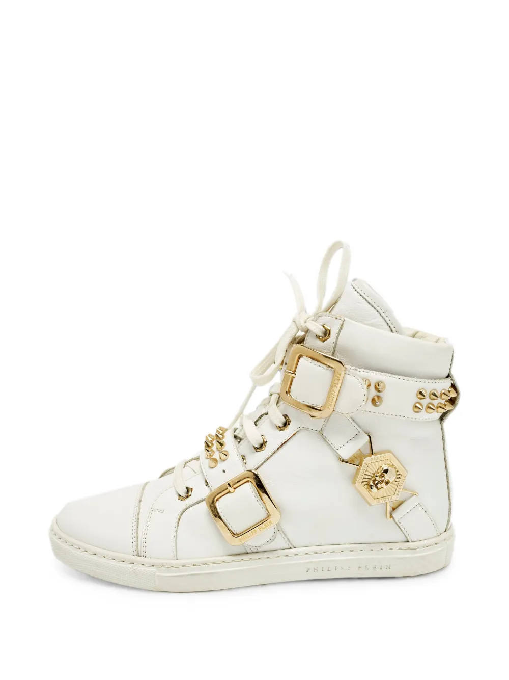 Philipp Plein leather studded high-top sneakers - Bianco