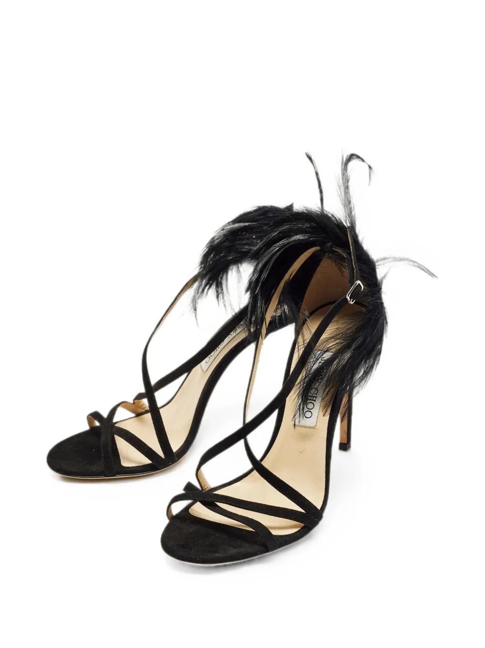 Jimmy Choo Pre-Owned Belissa feather-trim sandals - Schwarz