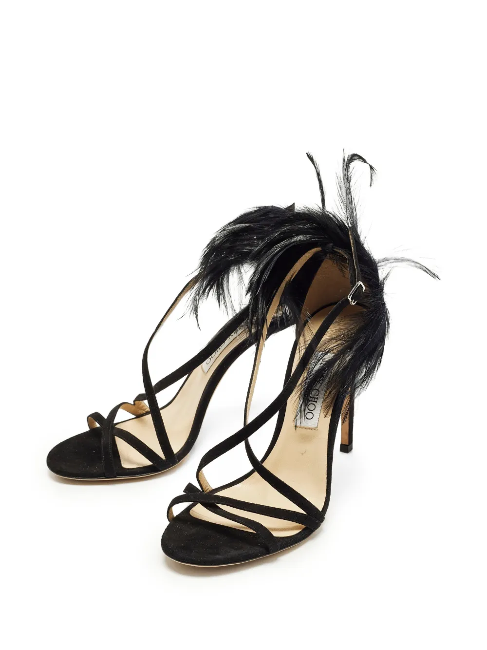 Jimmy Choo Pre-Owned Belissa feather-trim sandals - Schwarz
