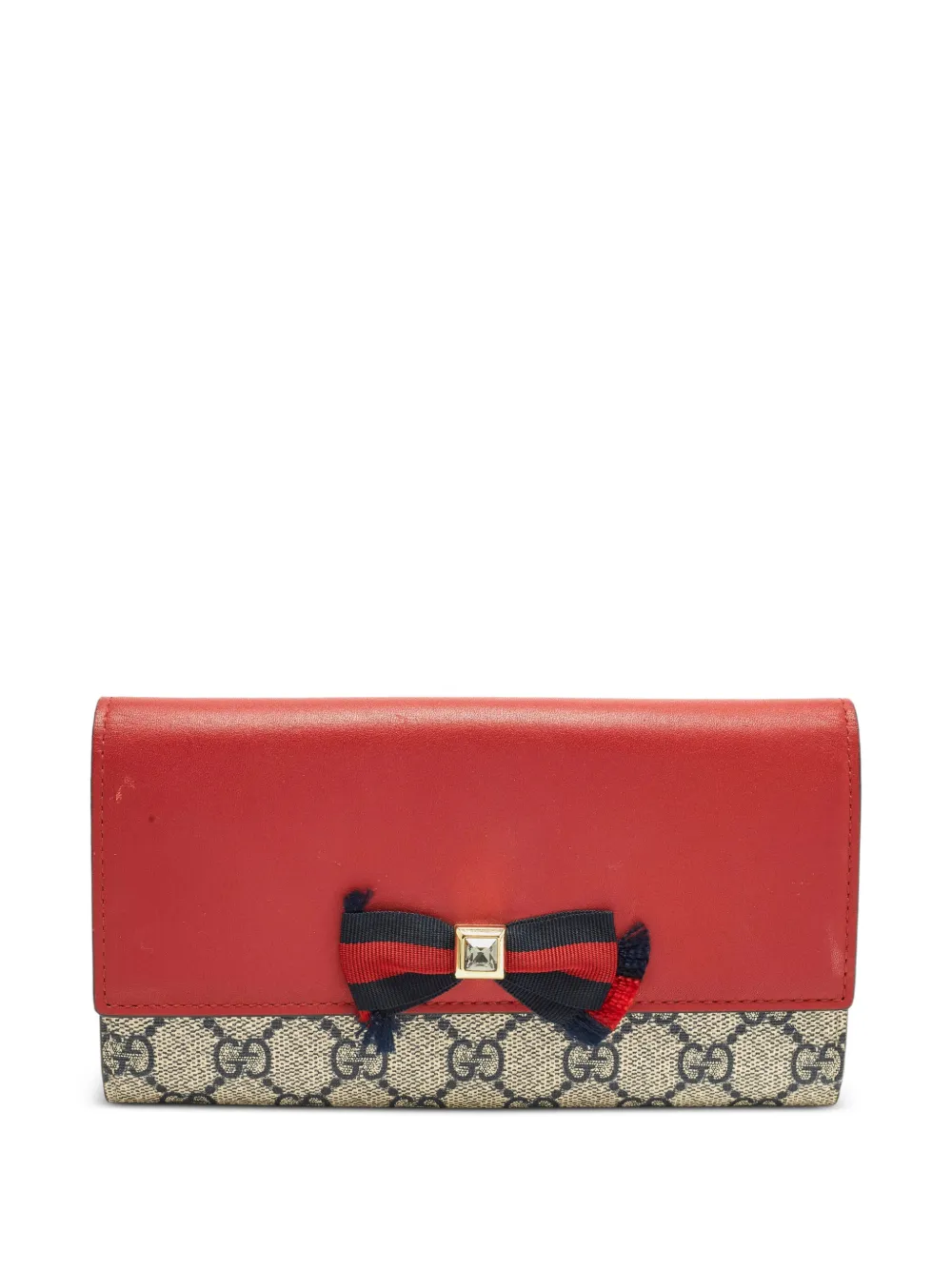 Gucci Pre-Owned GG Supreme crystal-bow wallet - Rosso