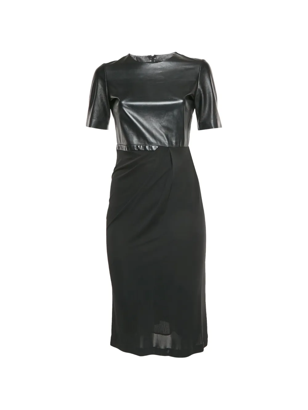 Gucci Pre-Owned leather-bodice draped midi dress - Nero