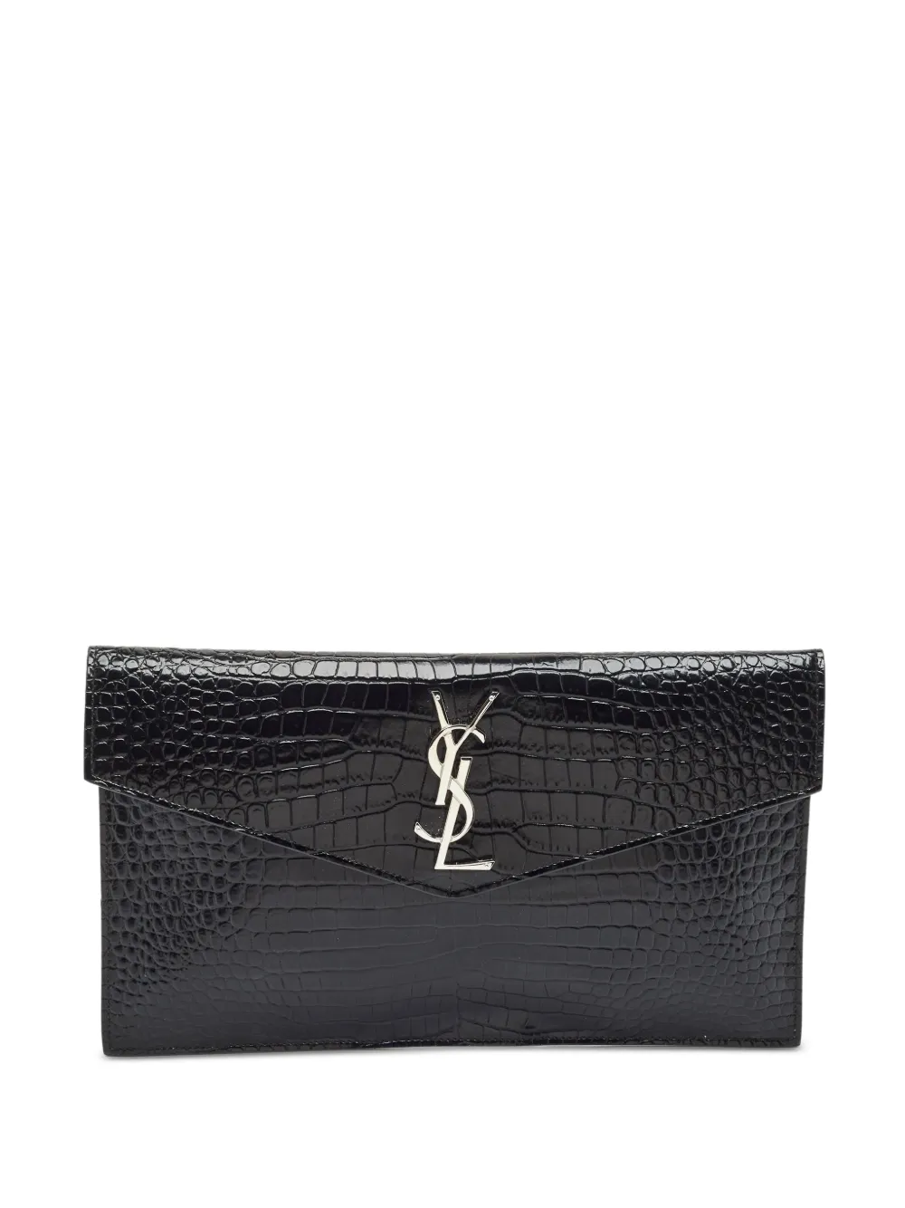 Saint Laurent Pre-Owned 2020 Uptown croc-embossed clutch bag - Nero