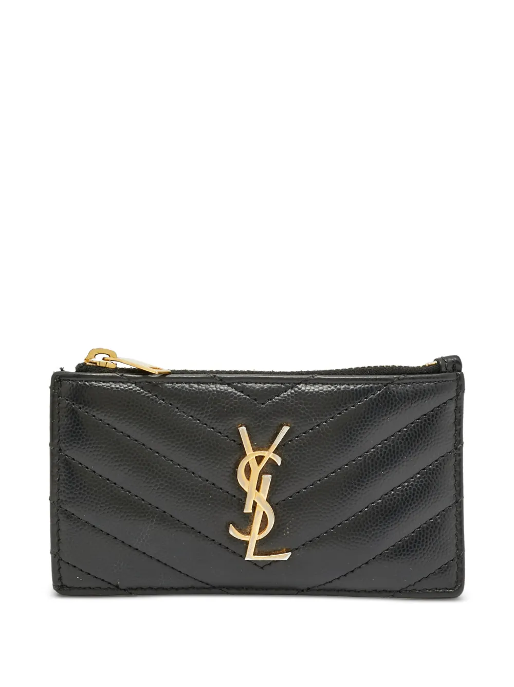 Pre-owned Saint Laurent 2021 Cassandre-logo Wallet In Black