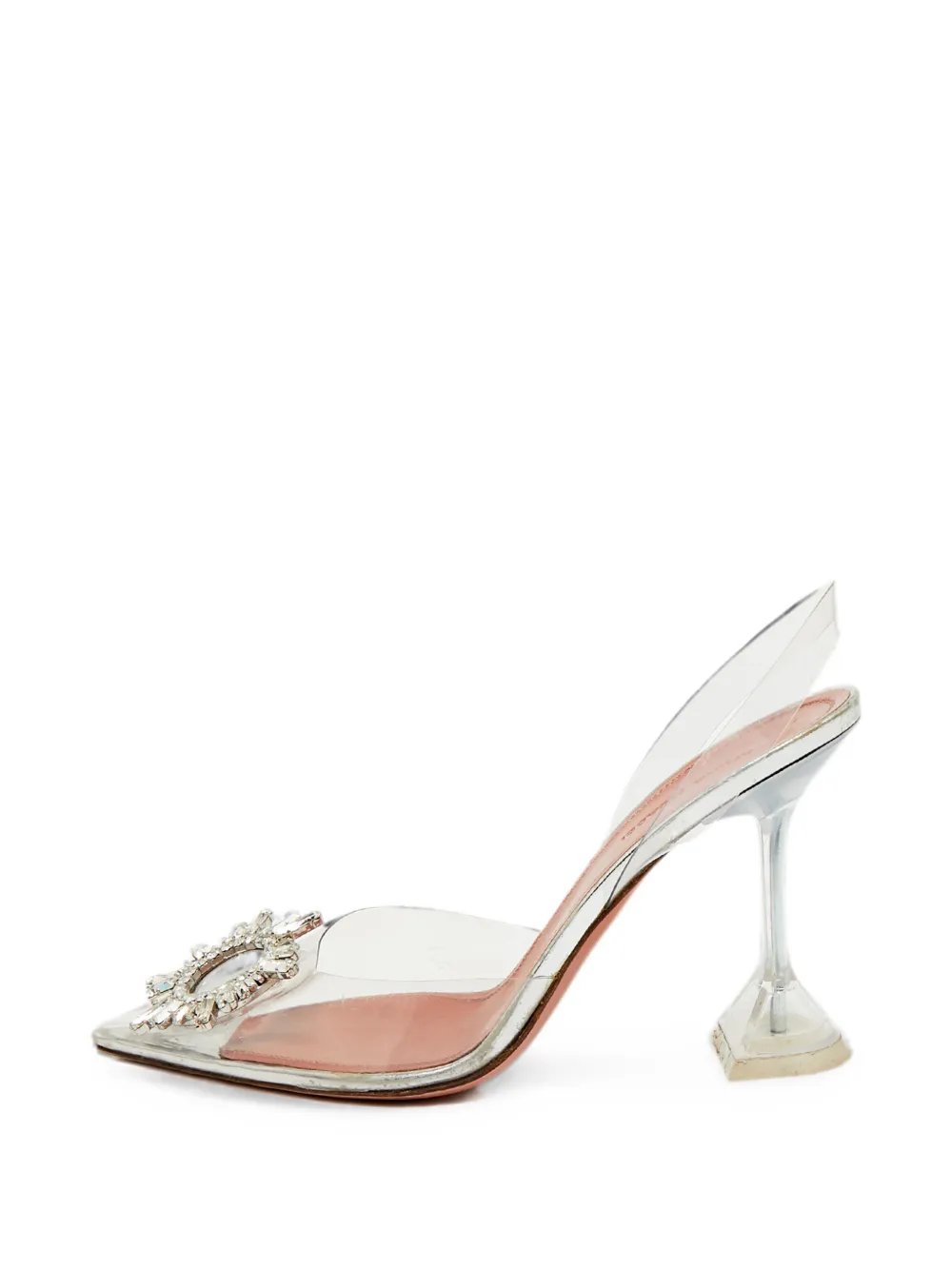 Amina Muaddi Amina Muaddi Begum Size 38 Transparent PVC Crystal Embellished Slingback Sandals - White