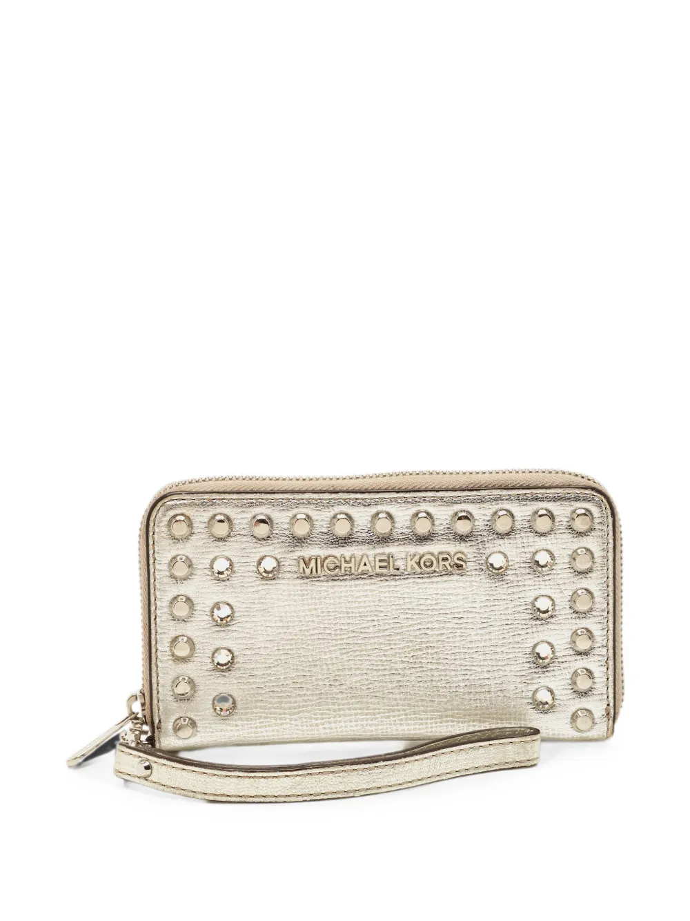 Pre-owned Michael Kors Vintage Stud Embellishment Leather Wallet In Silver