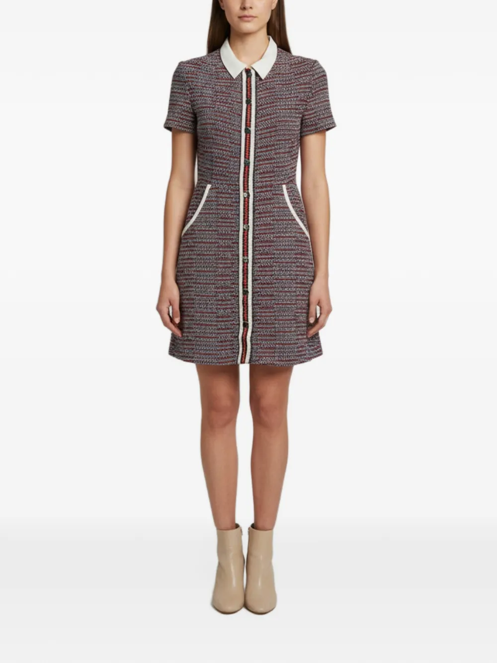 Maje Renatelle tweed button-up mini dress - Bleu Maje Renatelle tweed button-up mini dress - Bleu