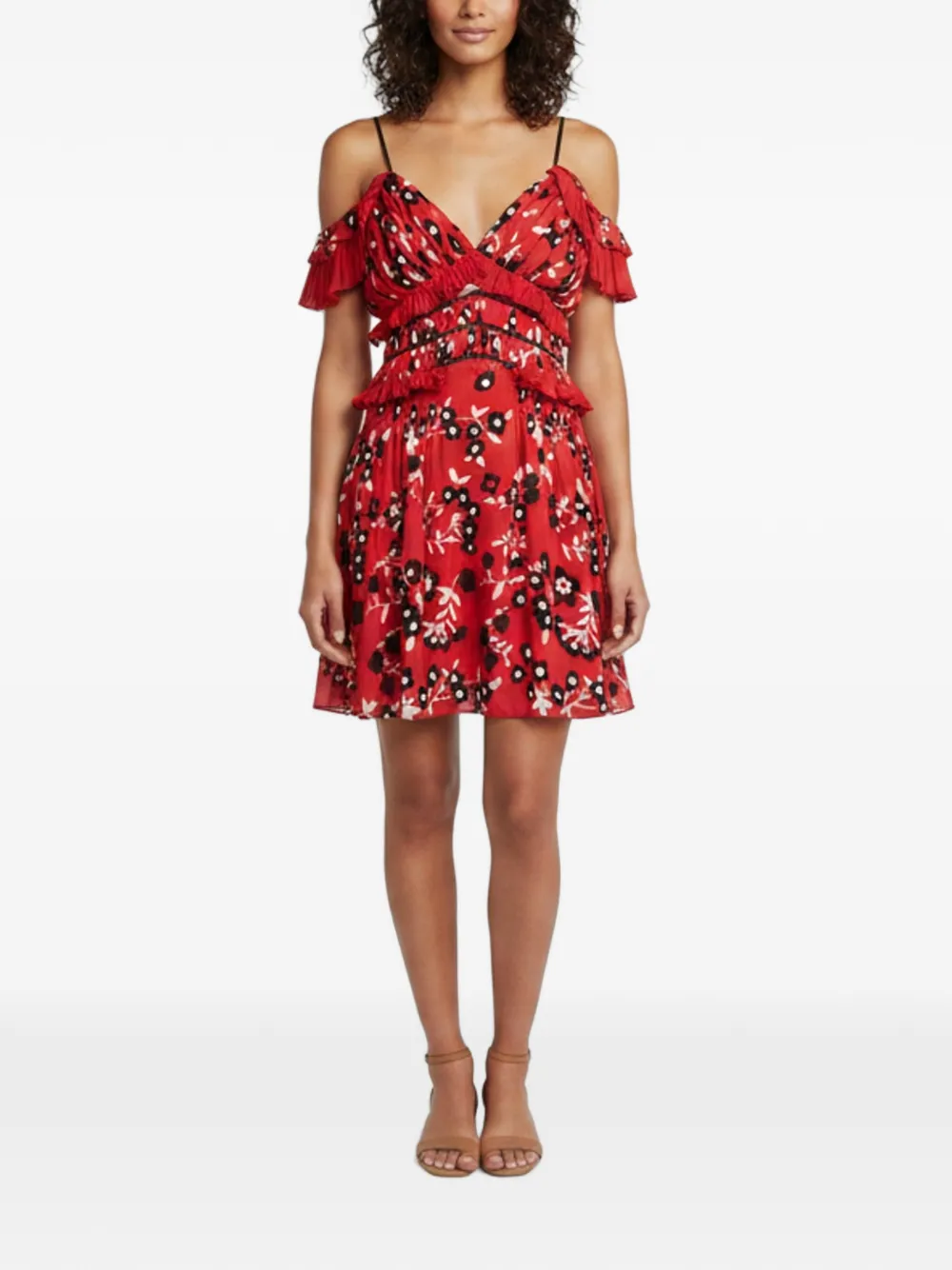 Self-Portrait floral-print ruffled mini dress - Red