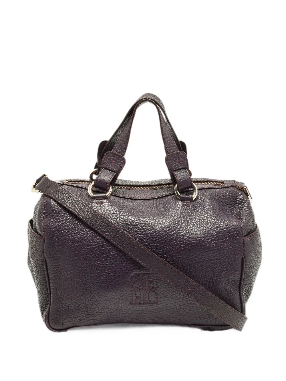 Carolina Herrera Vintage Boston grained leather tote bag - Purple