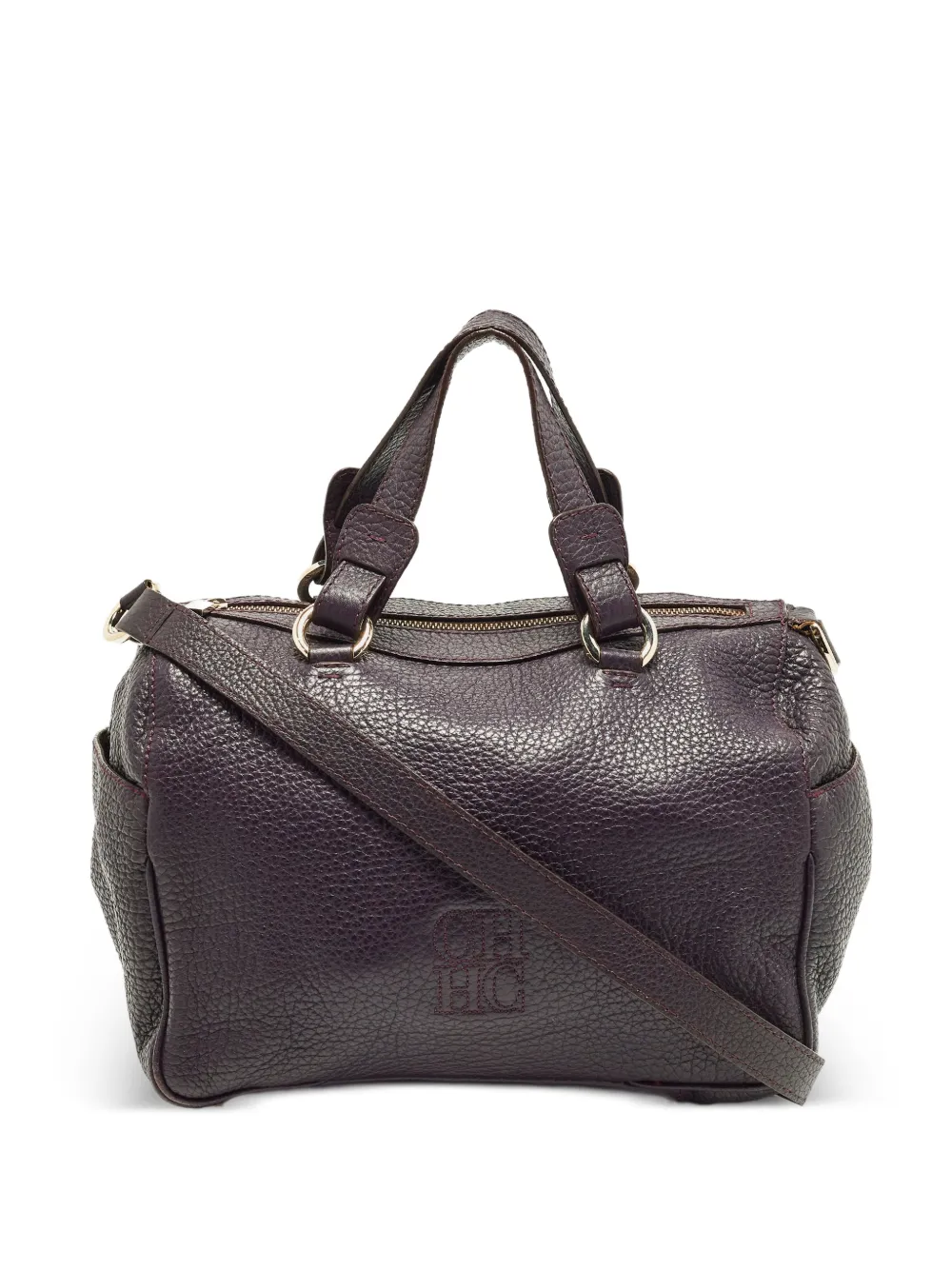 Carolina Herrera Vintage Boston grained leather tote bag - Purple