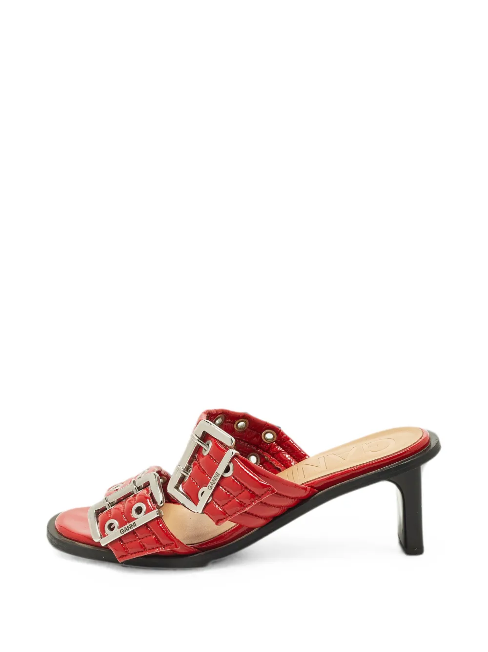 GANNI buckled eyelet-detail sandals - Rosso