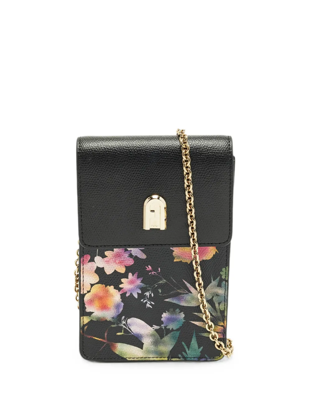 Furla floral-print leather cross body bag - Black