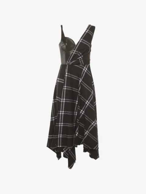 Alexander McQueen Pre-Owned check-pattern leather-trim midi dress