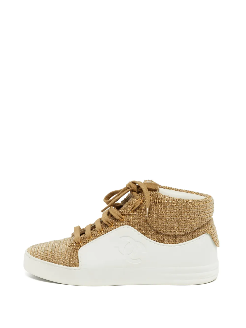 CHANEL Pre-Owned tweed-detail high-top sneakers - Gold