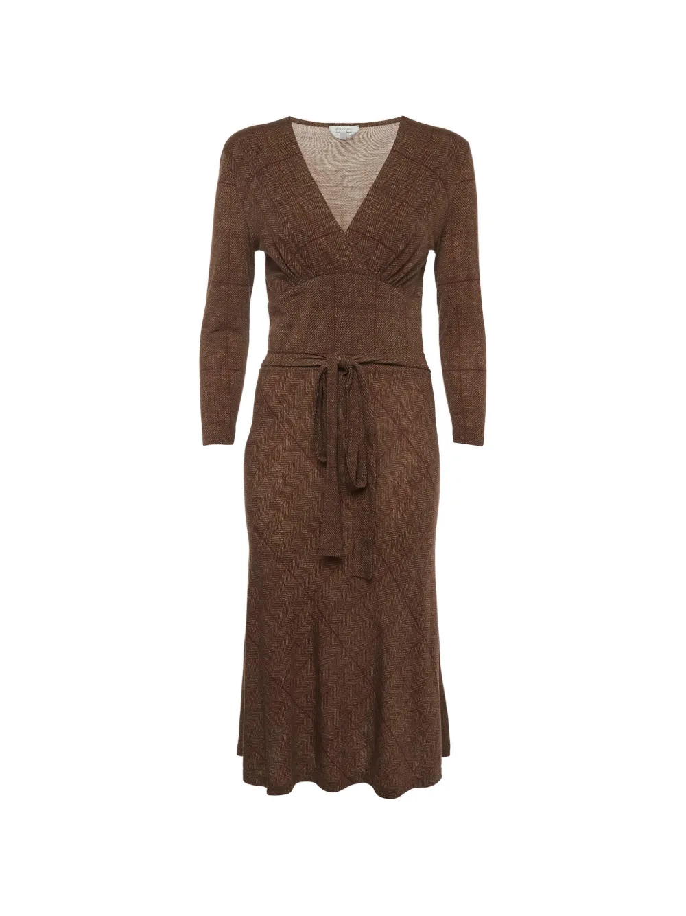 Pre-owned Max Mara Herringbone Belted Midi Dress In Brown