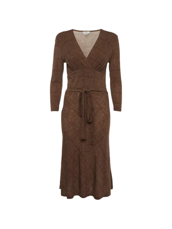 brown herringbone dress Max Mara Belted Midi | Colour:Mink Men's Comfort Leather Dual Boasting a all over Has-Image