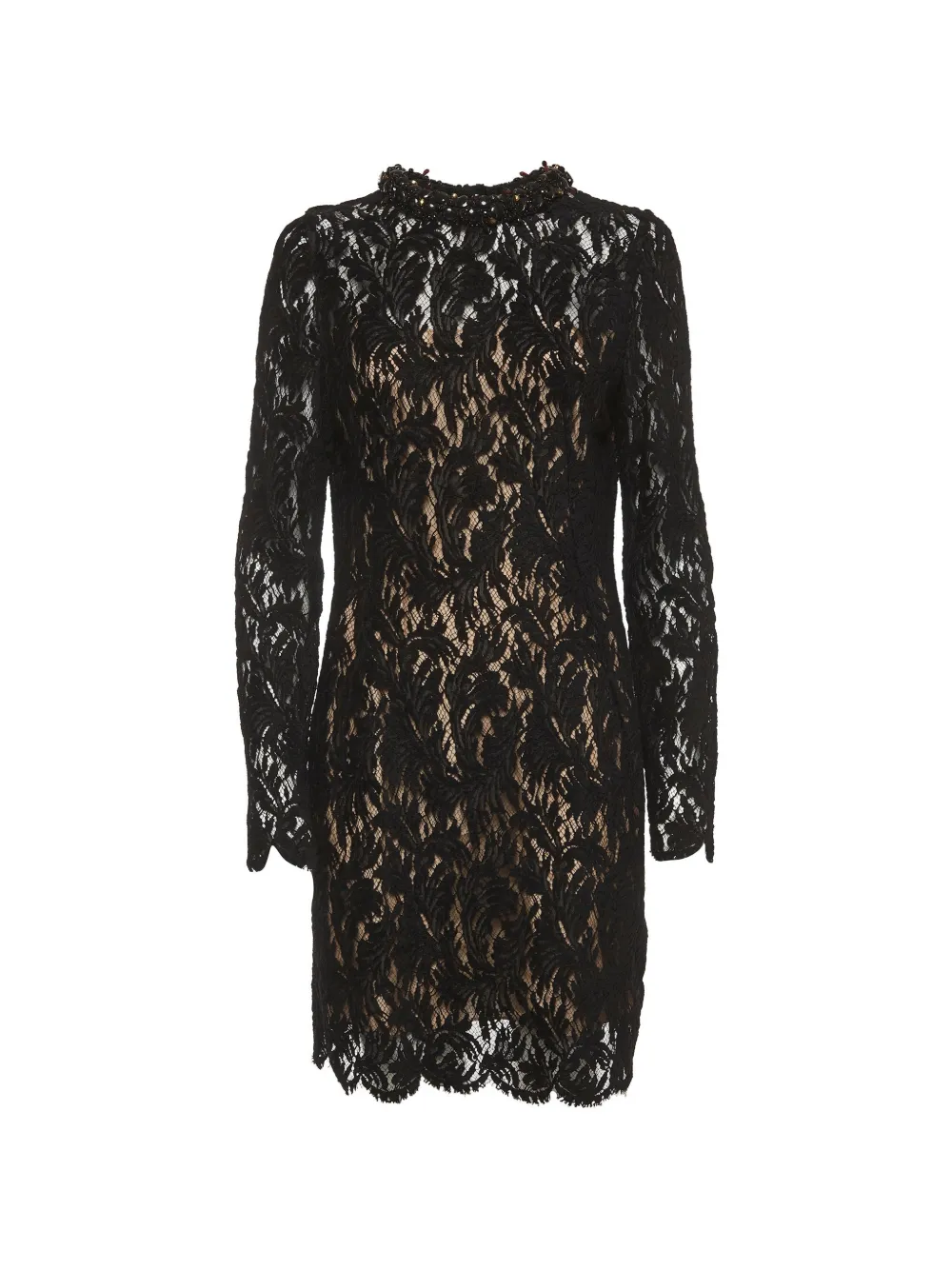 Lanvin Pre-Owned 2014 bead-embellished lace mini dress - Nero