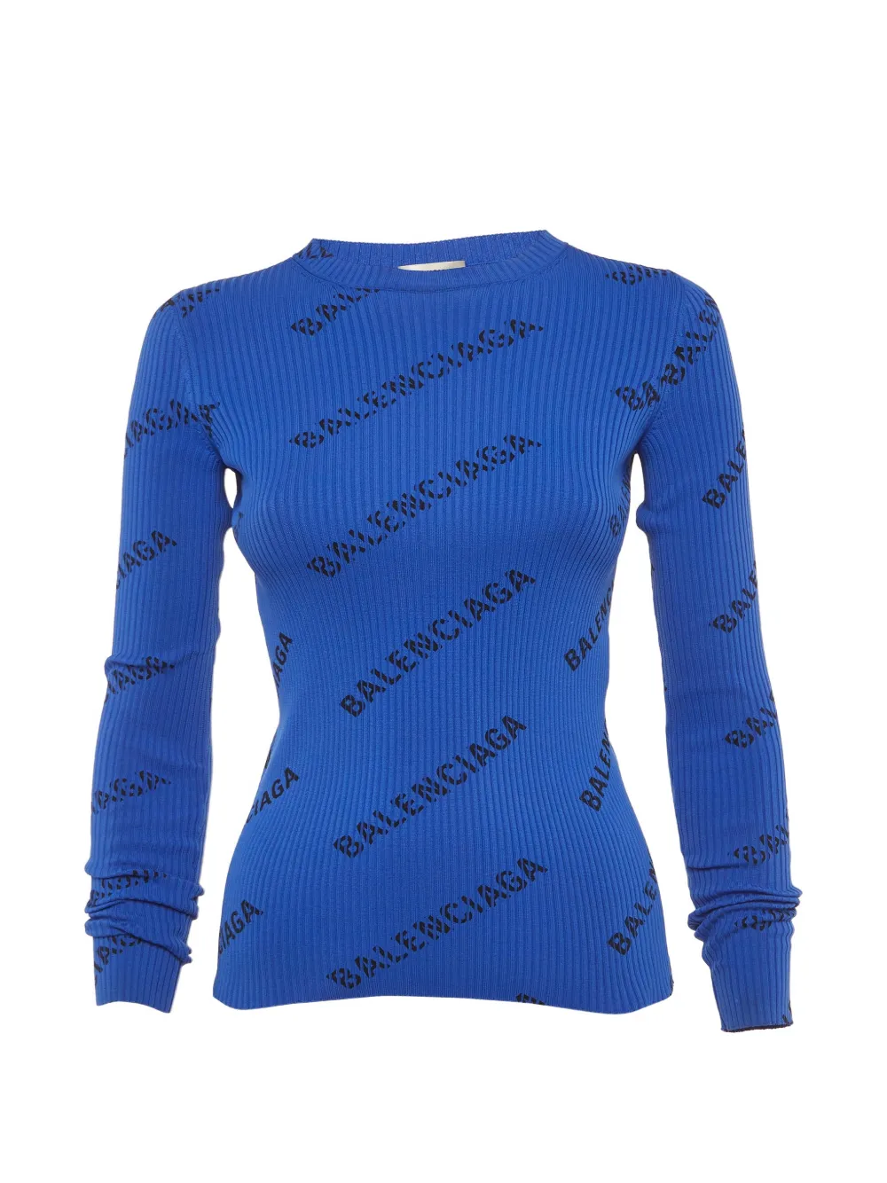 Pre-owned Balenciaga Logo-print Rib-knit Sweater In Blue